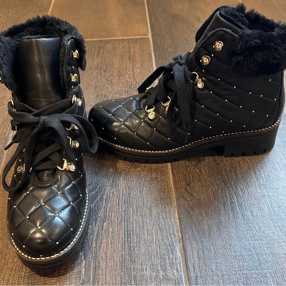 Women’s Winter 275 Central Quilted & Rhinestone Black Leather Boots Sz 9 NWOT - Picture 2 of 10